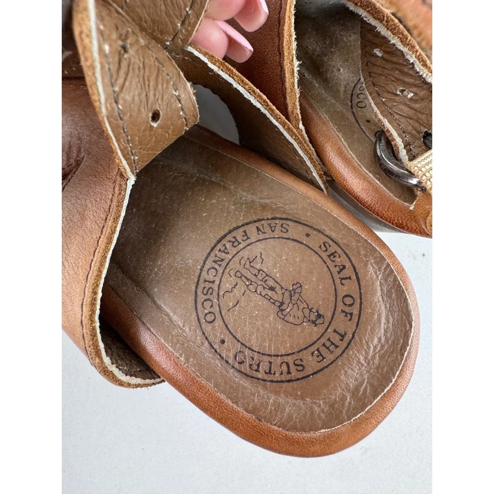 Seal of the Sutro San Francisco Leather‎ Slingback Wedge Sandals Size 7.5 Boho